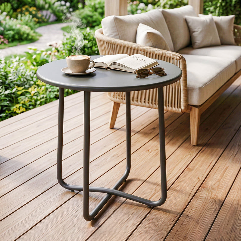 Round metal garden side table dark grey – image 2