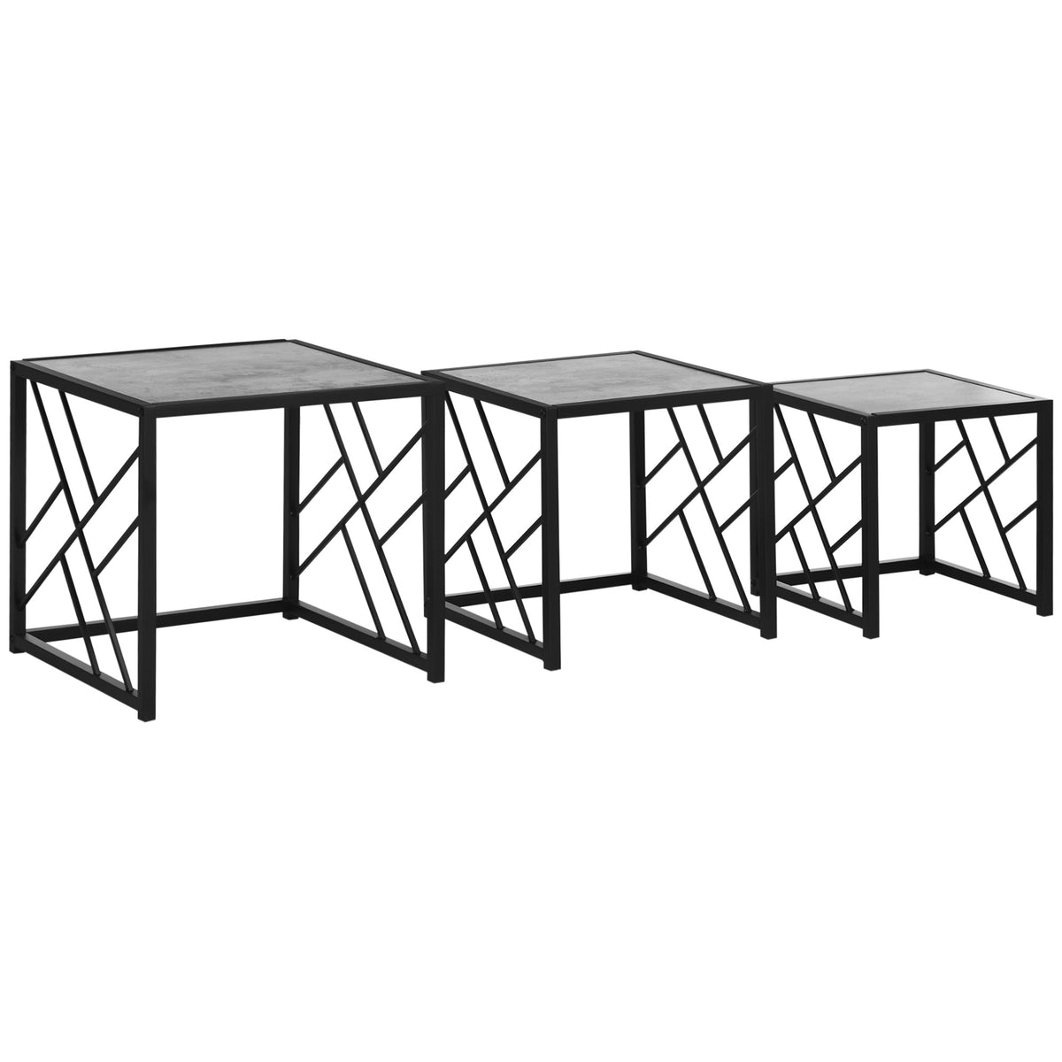 Set of 3 Square Nesting Tables – Grey & Black