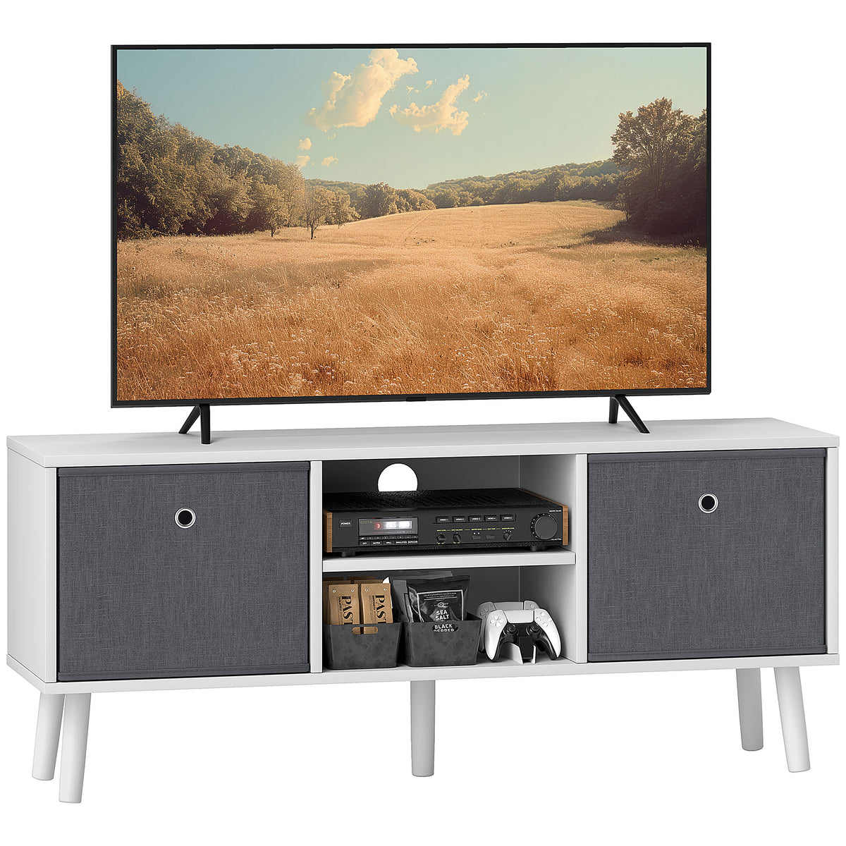110 cm TV Stand with 2 Removable Fabric Drawers – White