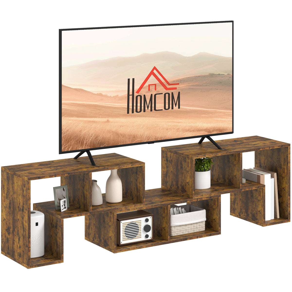 134–180 cm Modular 3-Block TV Stand for TVs up to 75″ – Rustic Brown