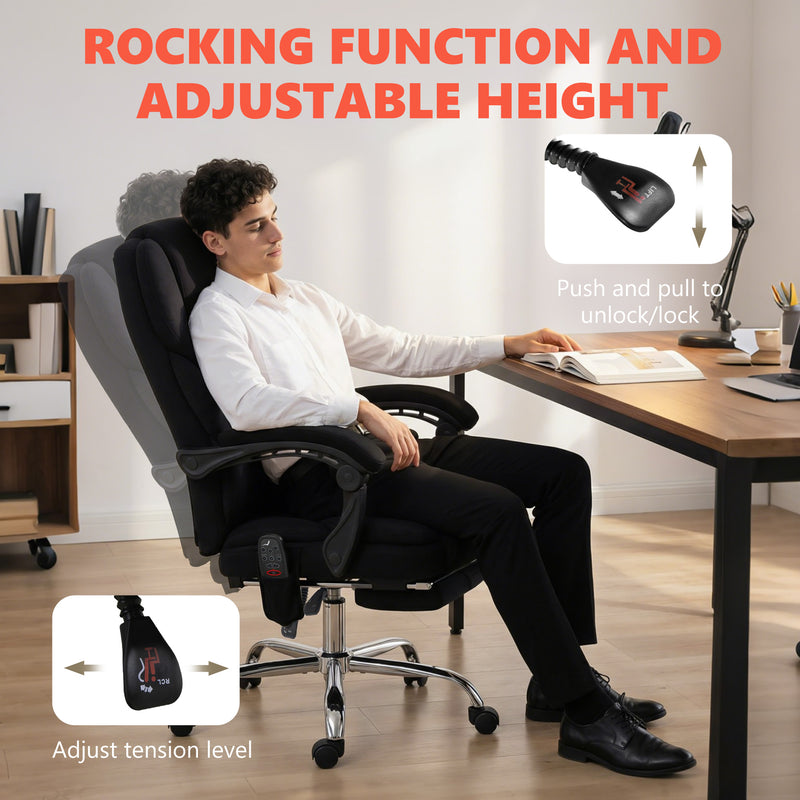 HOMCOM Office Chair with 6-point Vibration Massage and Heat, Fabric Desk Chair with Footrest, High Back, Black – view 8