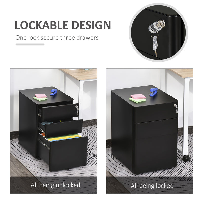 Lockable steel 3-drawer filing cabinet in black – image 4