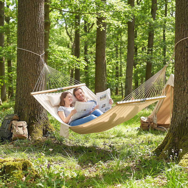 Outsunny Double Hammock 2 Person Swing Bed with Spreader Bars, Pillows, Pad, 200 x 140cm, Cream White – view 10