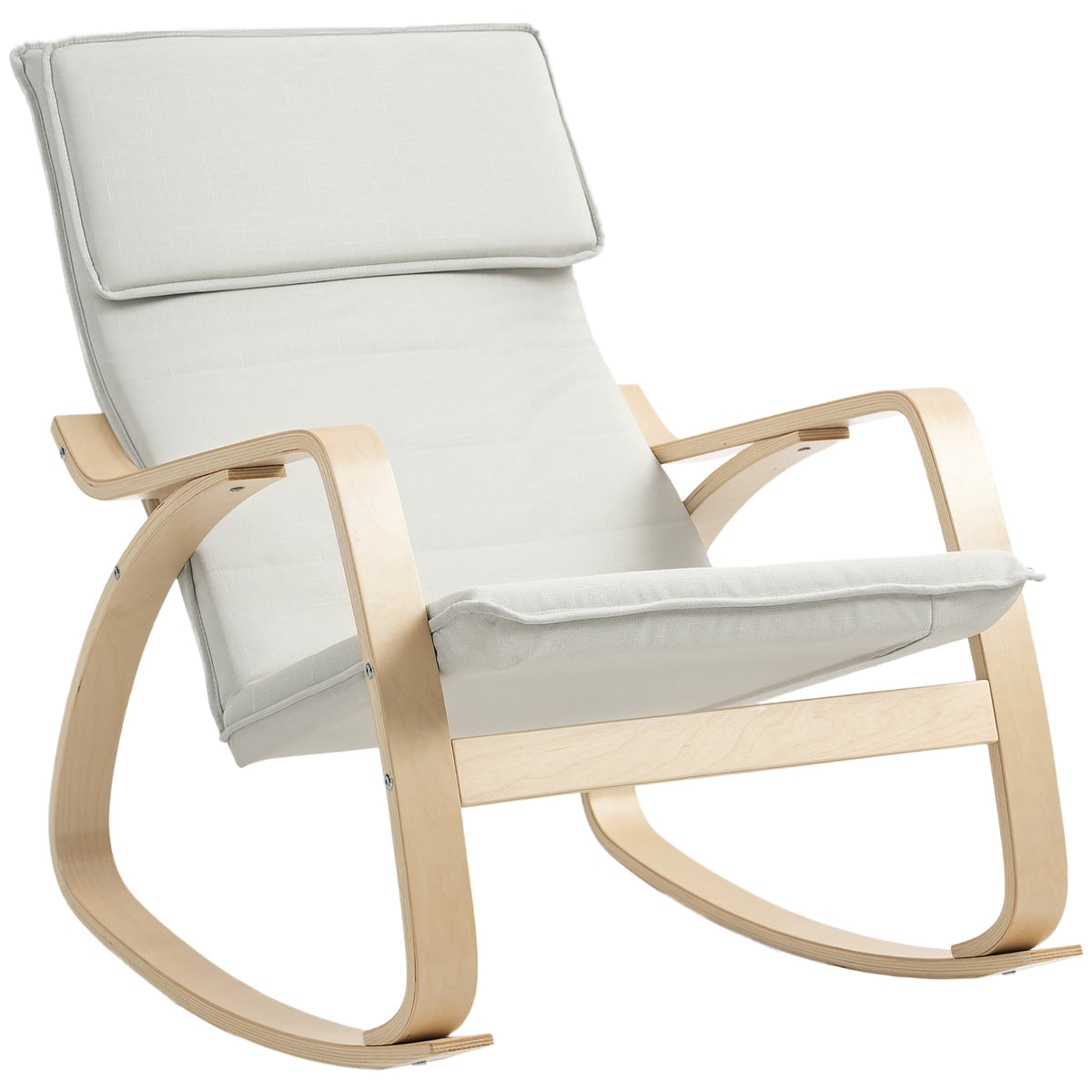 High-Back Upholstered Rocking Chair with Headrest – Cream