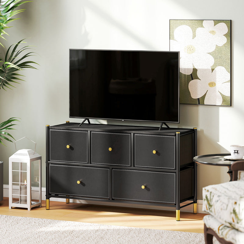 Wide 5-drawer faux leather chest – image 10