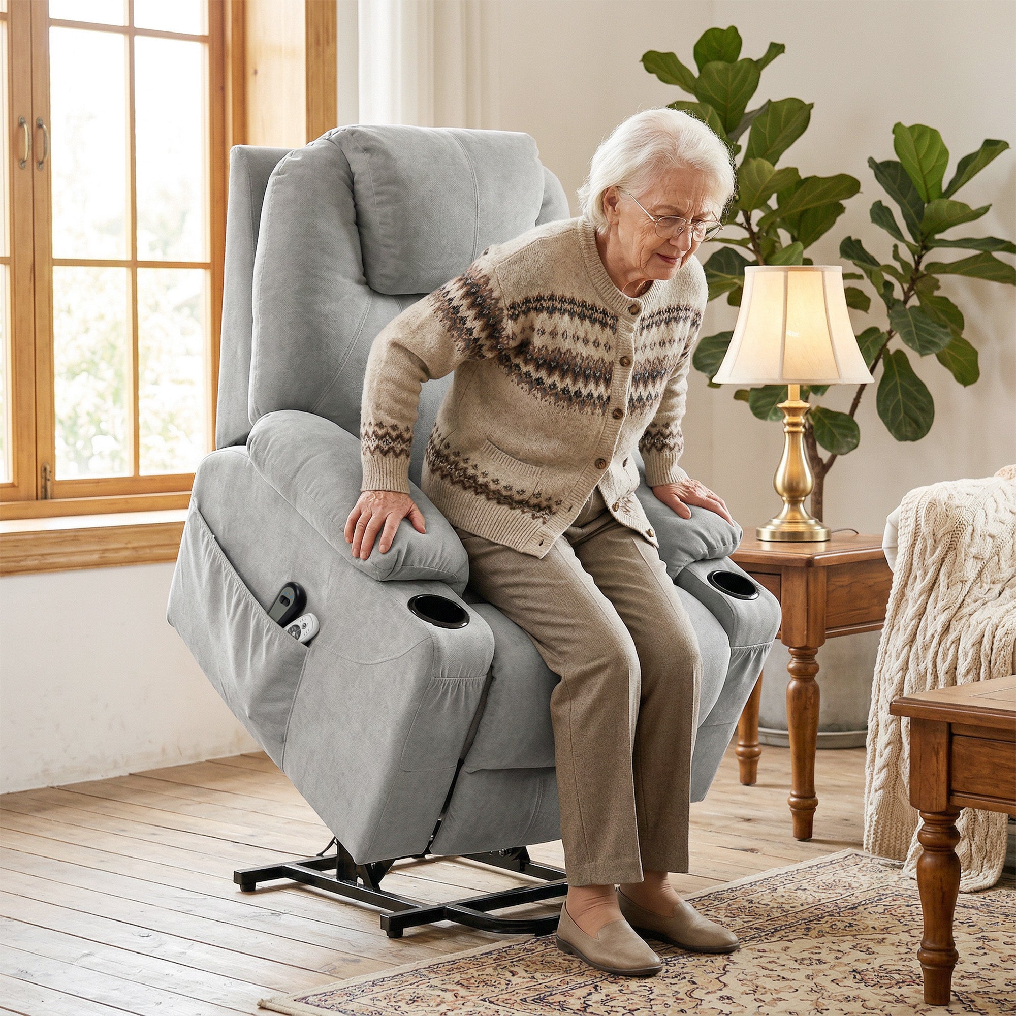 Power Lift Recliner Chair with Pocket Spring, Electric Lift Chair with Wide Backrest, Light Grey
