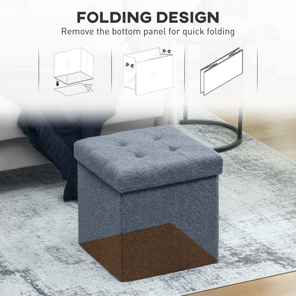 Foldable Sherpa Fleece Storage Ottoman - Blue