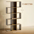 5-Tier Bookshelf, S Shaped Geometric Bookcase with 15 Compartments, Rustic Brown