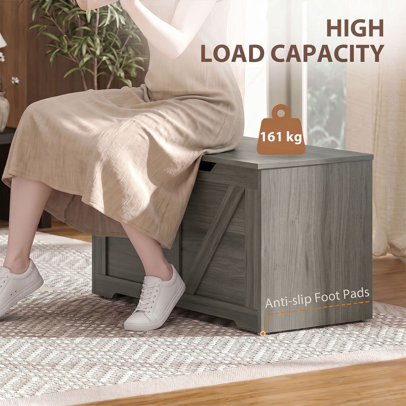 HOMCOM 100L Home Storage Box, with Safety Hinge - Dark Grey Wood-Effect – view 7
