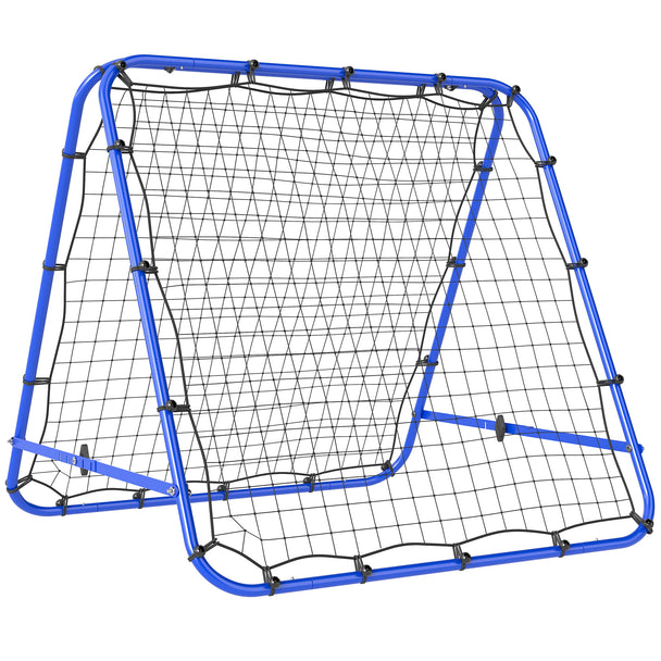 Blue double-sided football rebounder net with adjustable angle steel frame