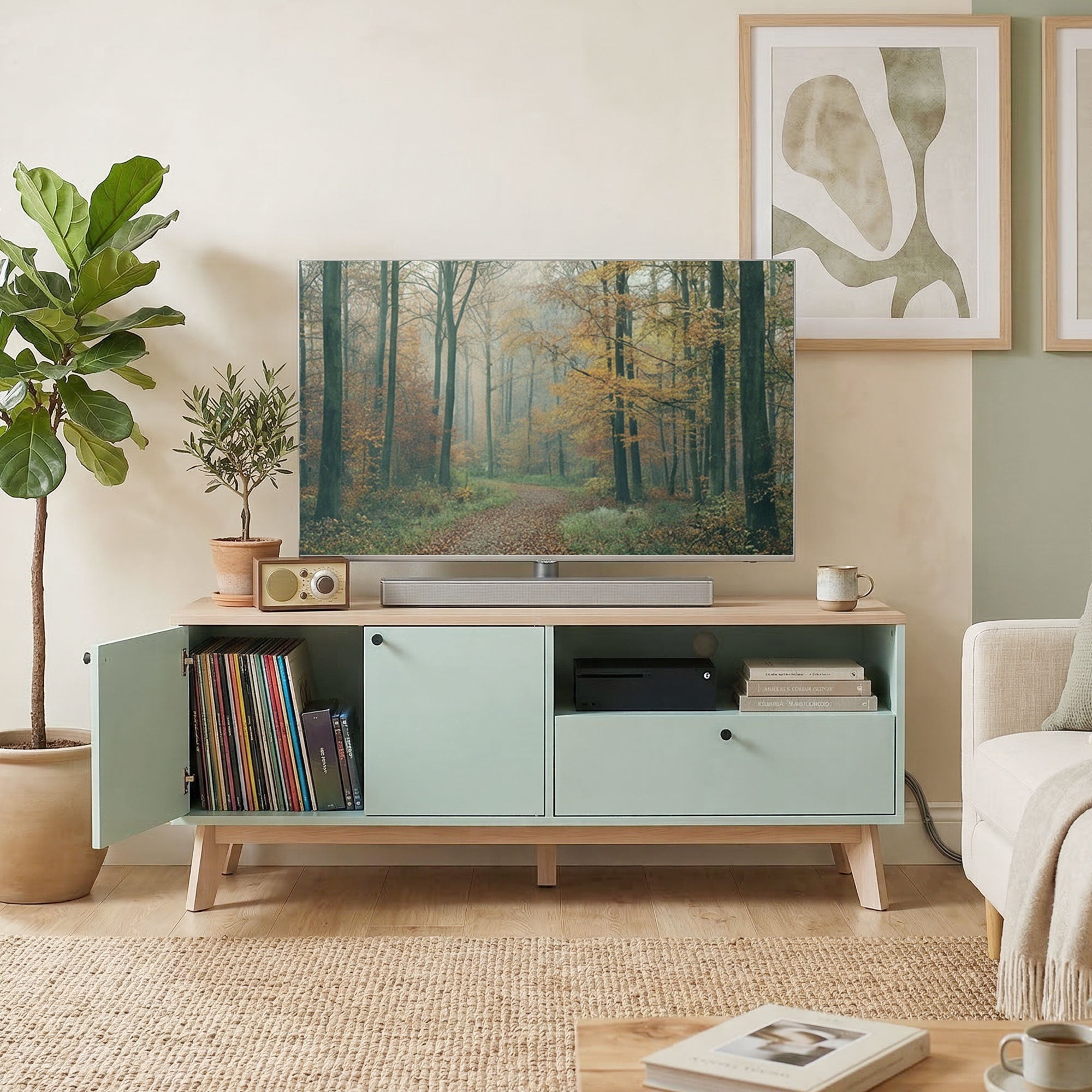 TV Stand Cabinet for Television up to 36 Inch, Modern TV Unit with 2 Doors, Entertainment Center with Adjustable Shelf