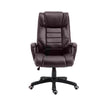 Brown PU leather massage office chair with padded armrests, high back and five-wheel base