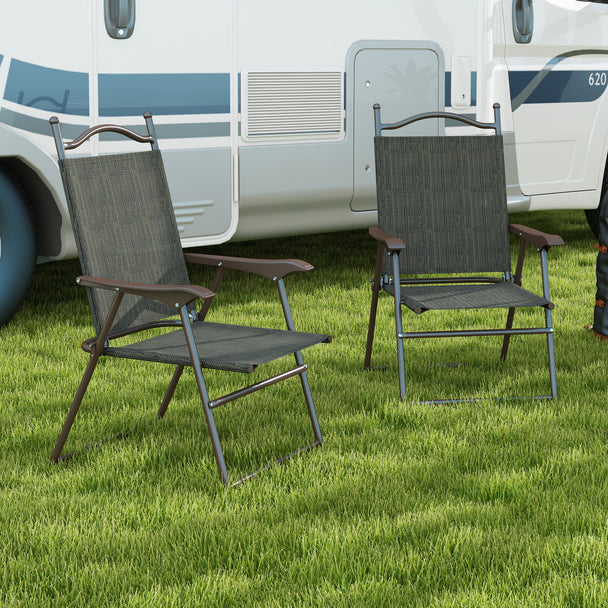 Outsunny Set of Two Folding Garden Chairs, with Fabric Mesh Seats - Dark Brown – view 2