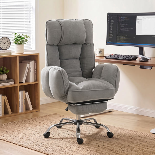 HOMCOM Executive Office Chair Height Adjustable Desk Chair Reclining Flip-up Armrest Footrest, Grey – view 2