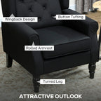 Wingback Accent Chair, Faux Linen Armchair with Thick Spring Cushion, High Back, Solid Wood Legs, Retro Button Tufted Reading Chair for Living Room, Bedroom, Black