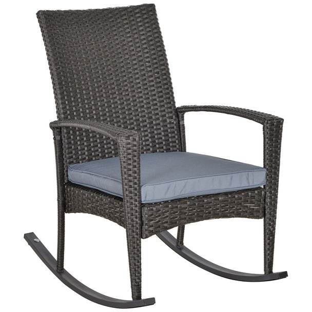 Mixed grey rattan garden rocking chair with grey padded cushion