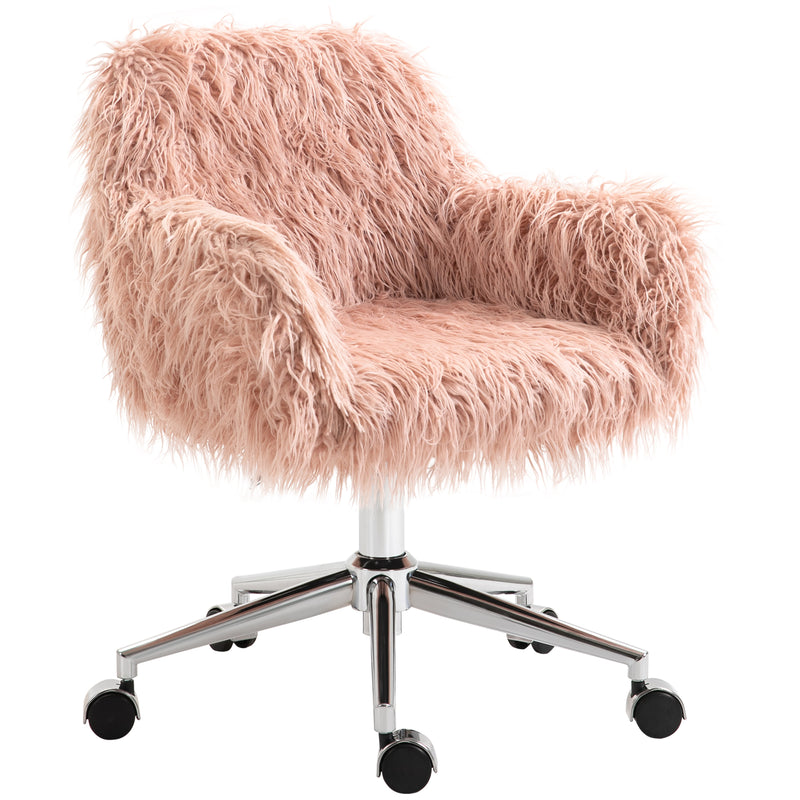 Vinsetto Faux Fur Desk Chair, Rolling Swivel Makeup Chair with Adjustable Height, Armrets for Home Office, Bedroom, Pink – view 10