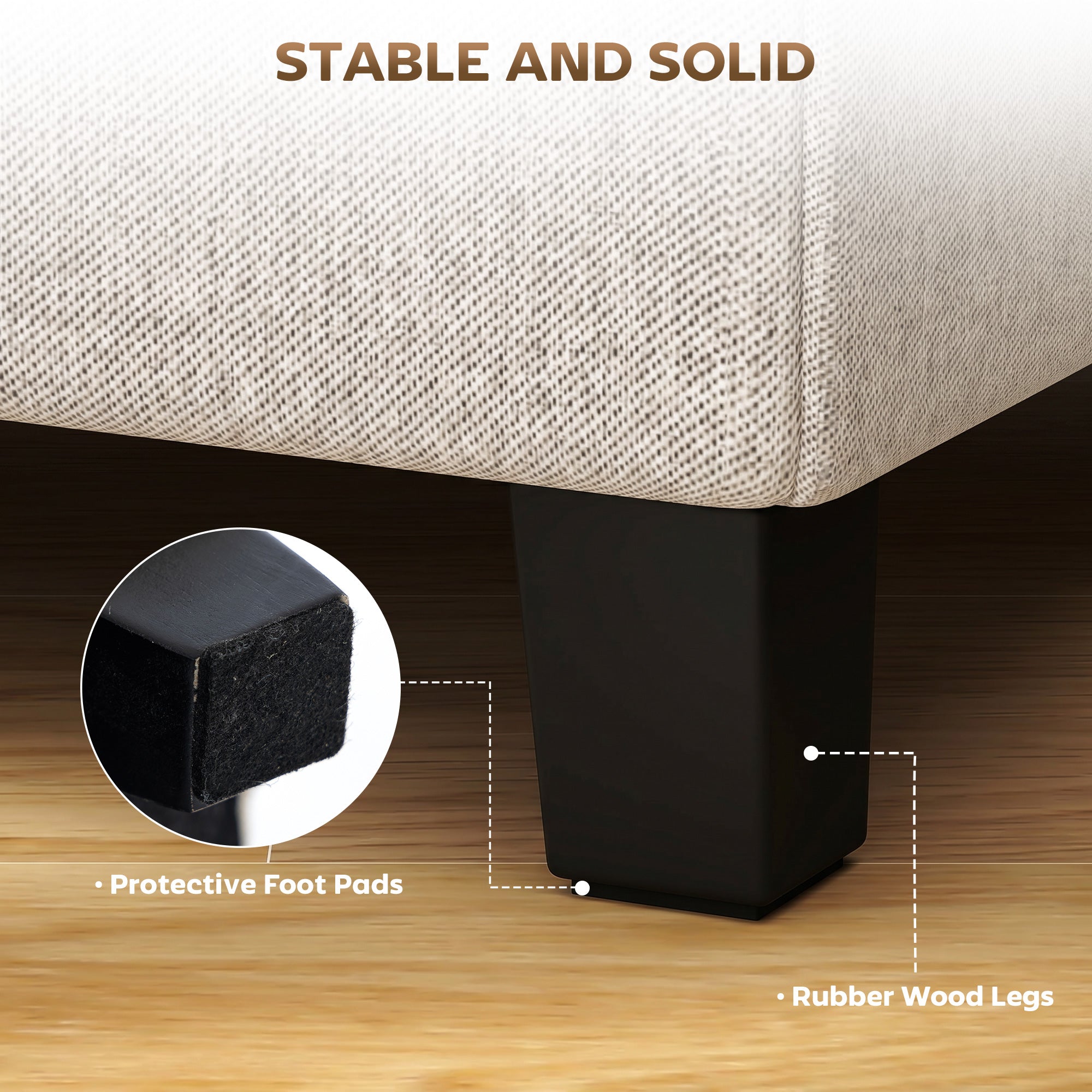 Small Ottoman, Square Footstool with Side Pocket, Rubber Wood Legs and Padded Seat for Living Room, Beige