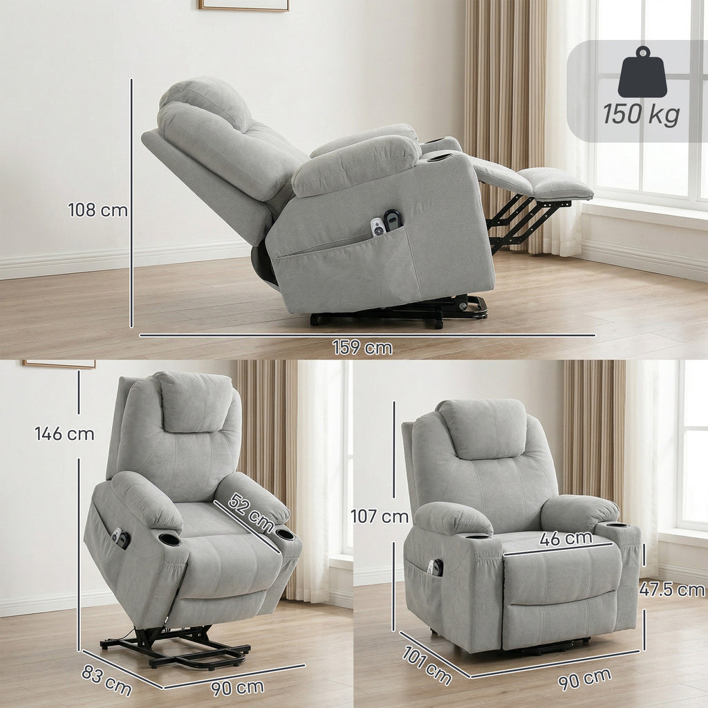 Power Lift Recliner Chair with Pocket Spring, Electric Lift Chair with Wide Backrest, Light Grey