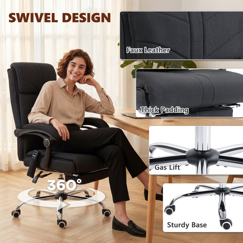 Vinsetto High Back Vibration Massage Office Chair with Footrest, Heated, Black – view 8
