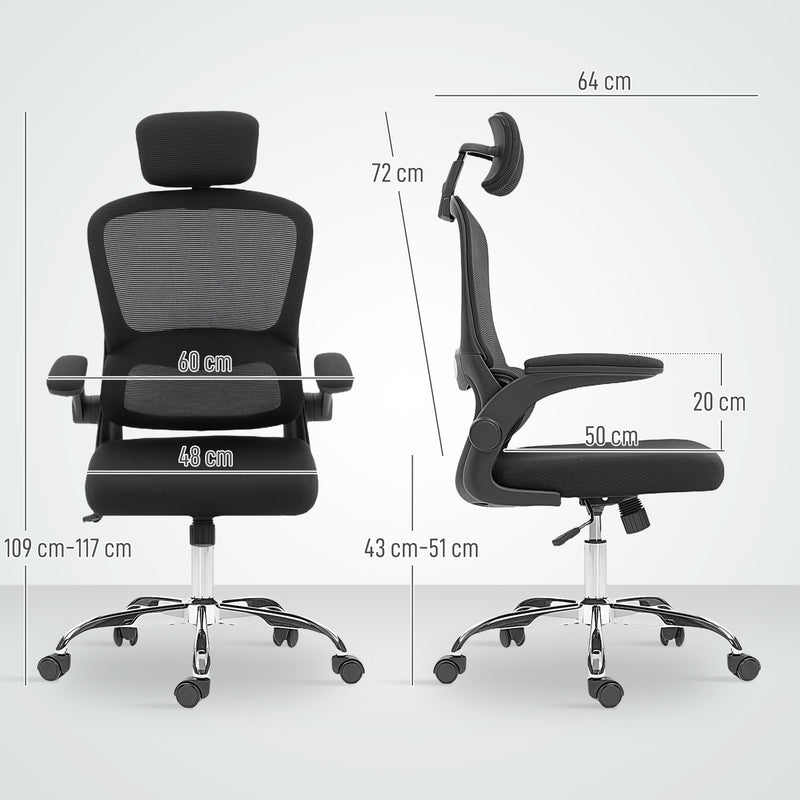 HOMCOM Mesh Back Office Chair, with Lumbar Support - Black – view 3