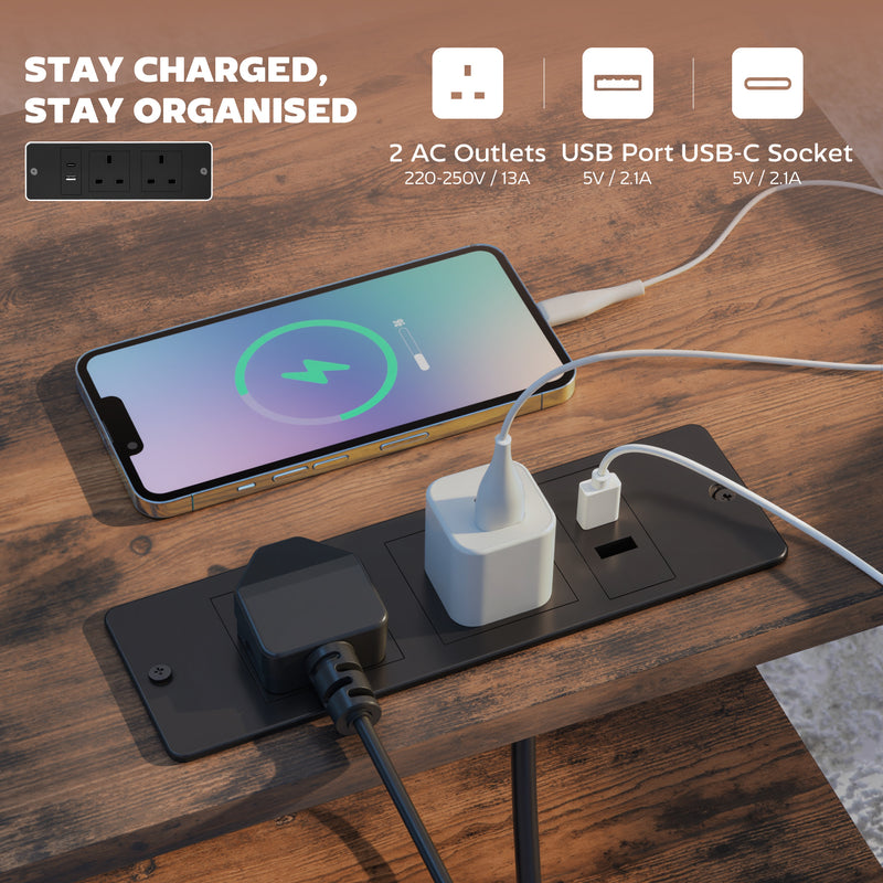 HOMCOM Bedside Table with Charging Station - Rustic Brown – view 5
