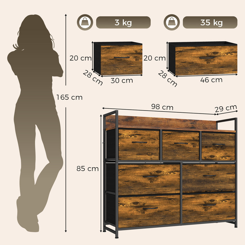 HOMCOM Chest of Drawers with 7 Drawers, Industrial Fabric Storage Unit with Top Shelf and Steel Frame for Bedroom – view 3