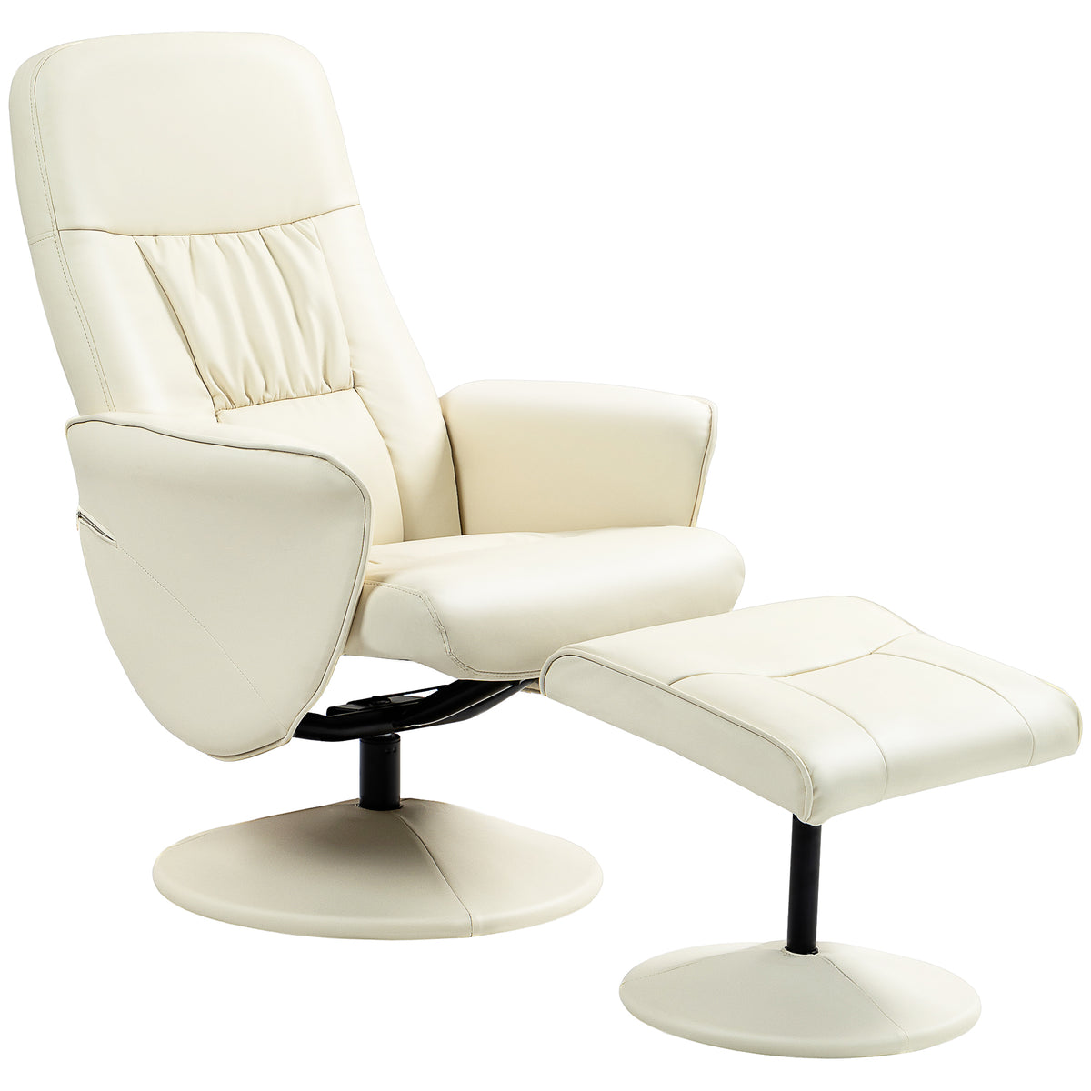 145° Swivel Faux Leather Recliner & Footstool – Cream