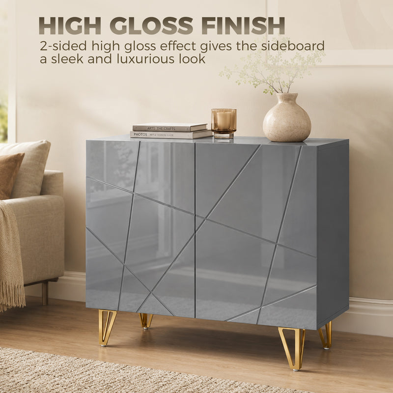 HOMCOM Modern Luxe High Gloss Sideboard, with Hairpin Legs - Grey – view 4