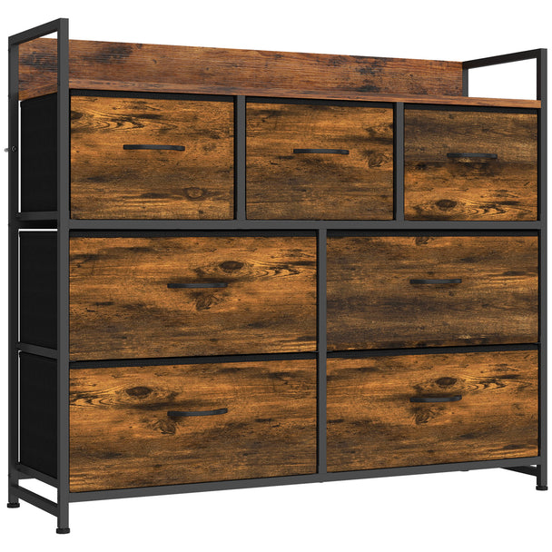 HOMCOM Chest of Drawers with 7 Drawers, Industrial Fabric Storage Unit with Top Shelf and Steel Frame for Bedroom