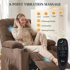 Electric Massage Recliner Armchair with Vibration, Heat, Whisper-Quiet Motor, Memory Function, Fleece Power Reclining Chair with Spring Pack, USB Port, Footrest, Side Pocket, Brown