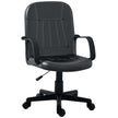 Black faux leather swivel executive office chair with padded armrests and five-castor base