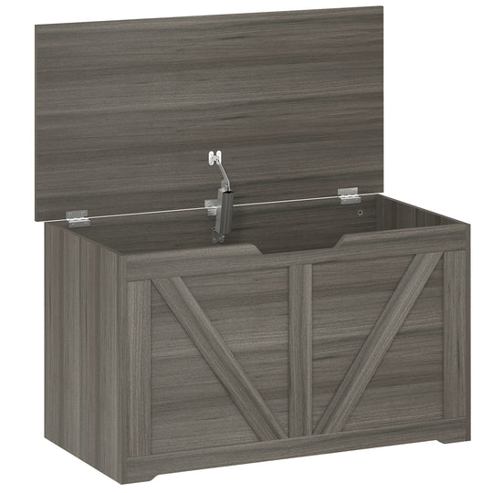 Dark grey wood-effect 100 litre storage chest with flat seat lid
