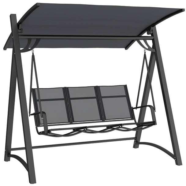 Outsunny 3 Seater Swing Chair, Garden Swing Bench with Adjustable Tilting Canopy, Breathable Mesh Seat 360 kg Capacity
