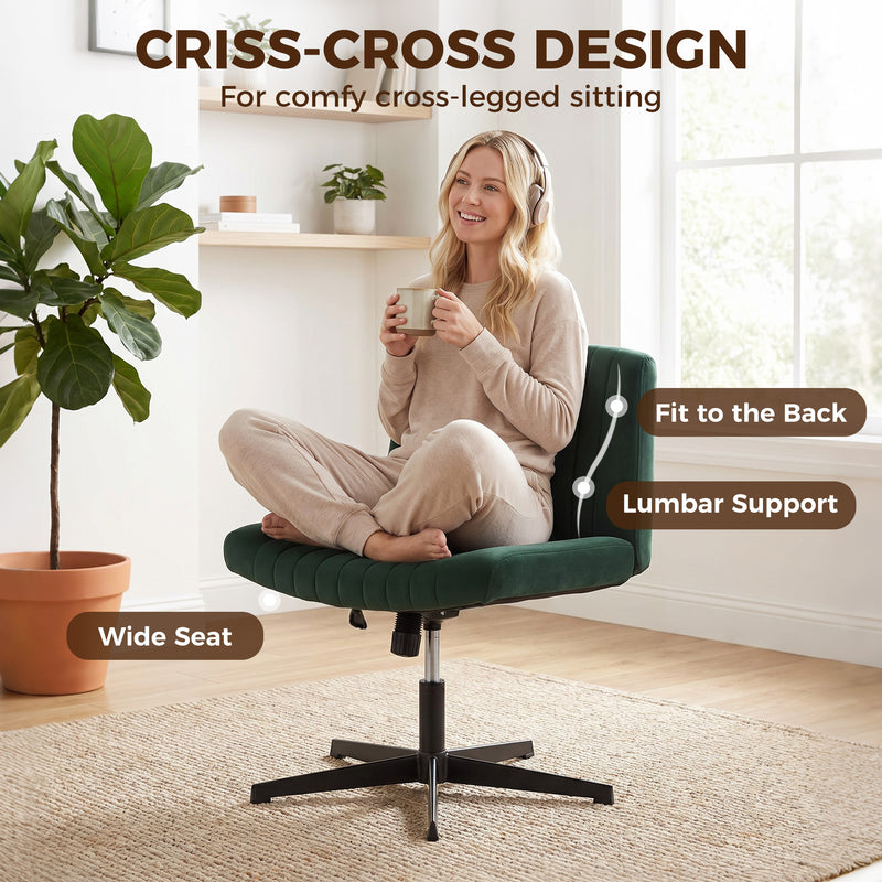 HOMCOM Flannel Criss Cross Legged Desk Chair, Armless Office Chair No Wheels, Green – view 5