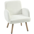 Lounge Chair Velvet Upholstered Armchair with Spring Cushion for Living Room Bedroom Cream White