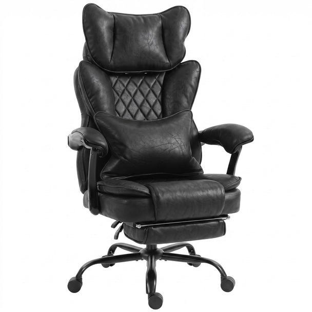 HOMCOM Executive Office Chair, Leathaire Big and Tall Office Chair 180 kg with Wide Seat, Reclining, Lumbar Support