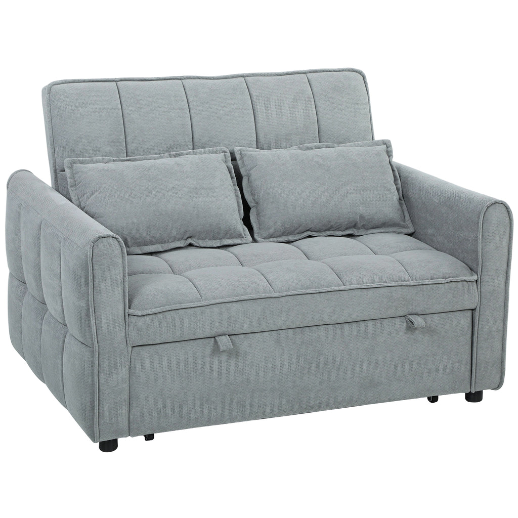 2 Seater Sofa Bed, 3-in-1 Convertible Sleeper Sofa with Click-clack Adjustable Backrest and 2 Pillows, Grey