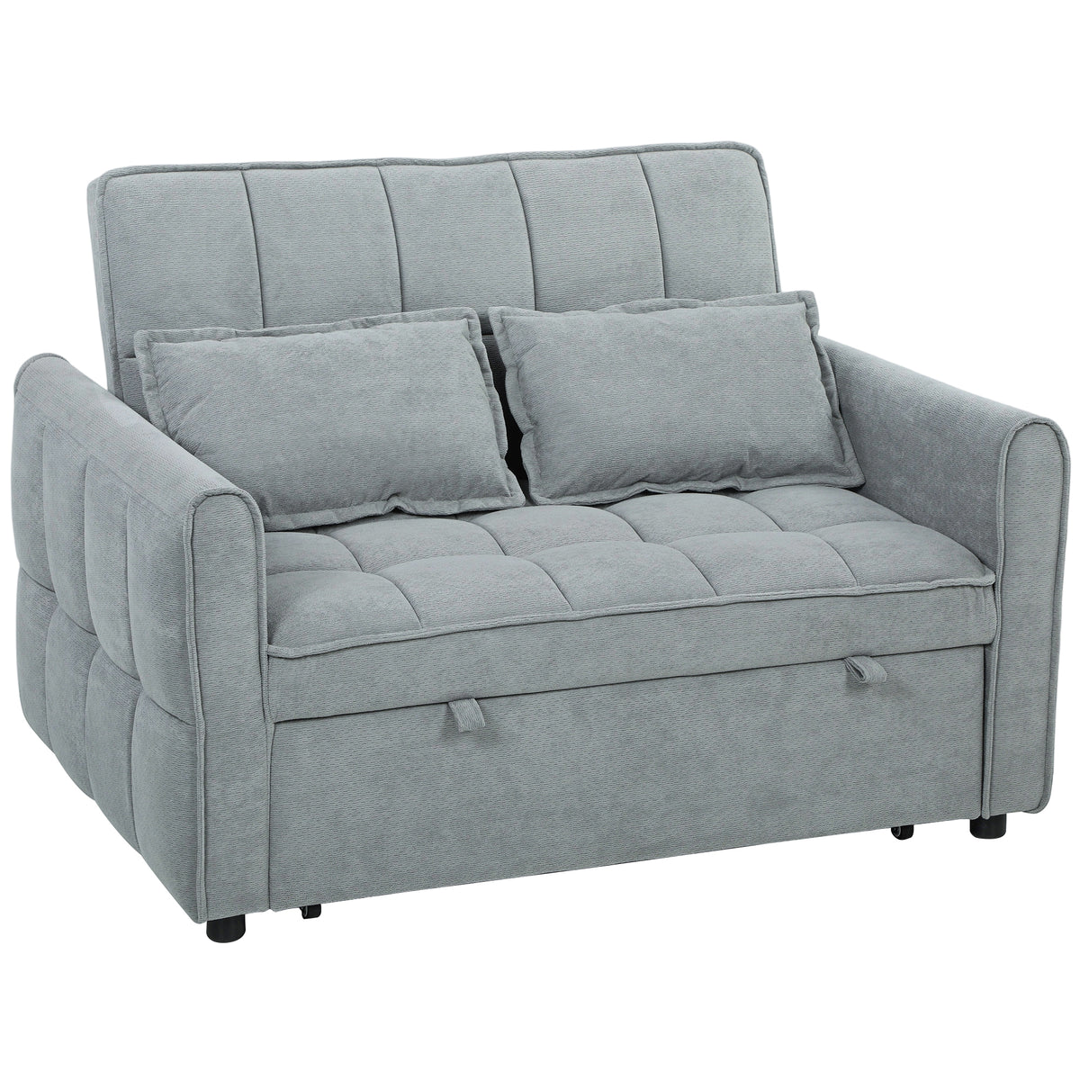 3-in-1 Corn Velvet Pull-Out Sofa Bed with 2 Pillows – Grey