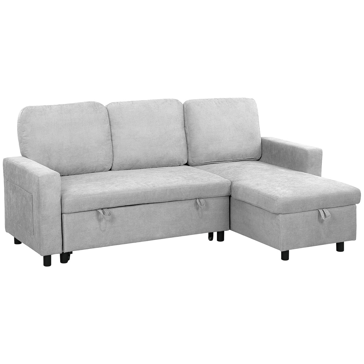 200 cm L-Shaped Pull-Out Sofa Bed with Reversible Storage Chaise – Light Grey
