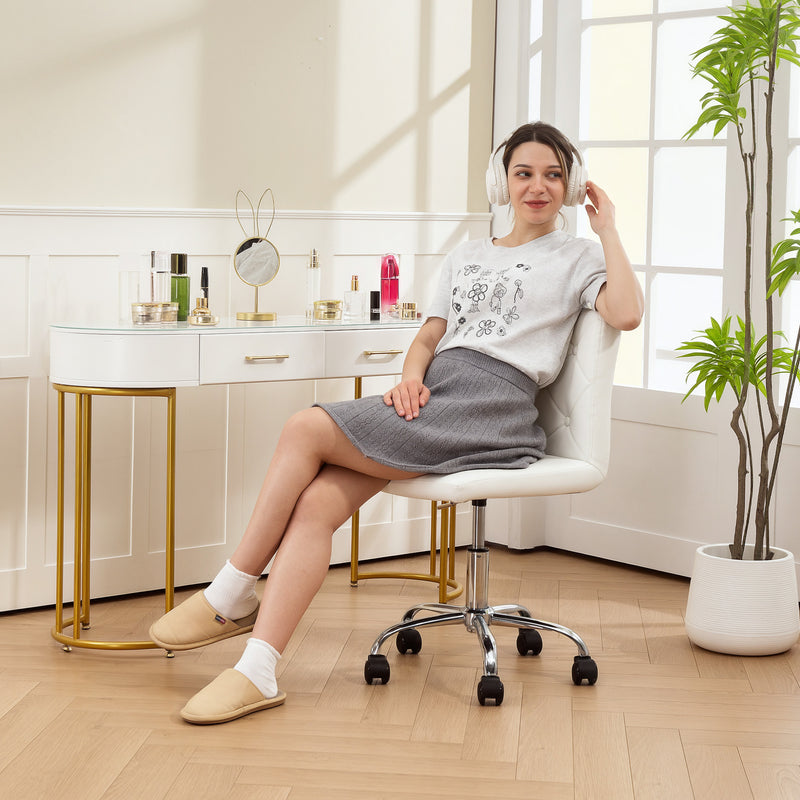 HOMCOM PU Leather Armless Office Chair, Modern Vanity Computer Swivel Chair with Rolling Wheels and Adjustable Height – view 2