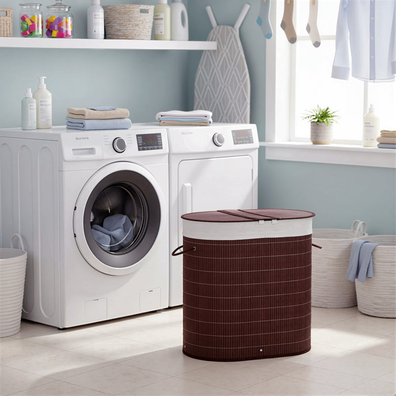 Two-compartment bamboo laundry basket – image 8