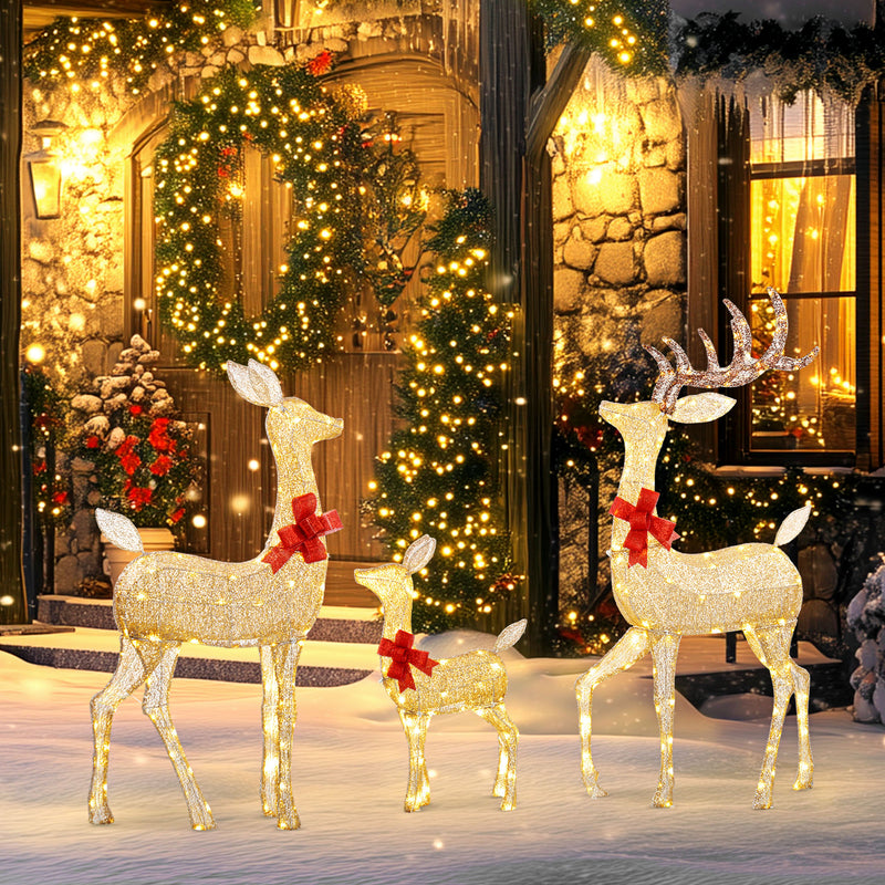 Light-up Christmas figures at night