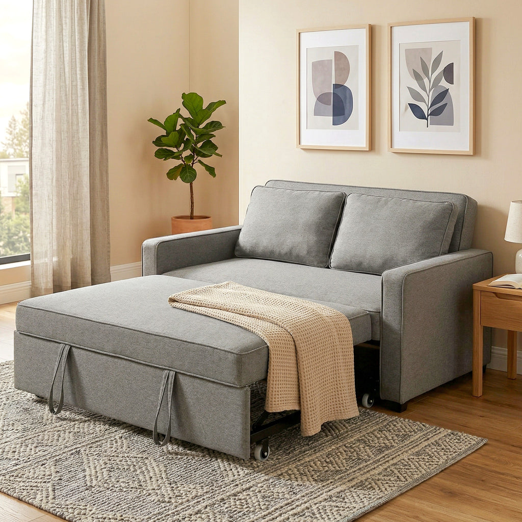 Double Sofa Bed Click Clack Sofa Bed Pull Out Bed with Adjustable Backrest for Living Room and Bedroom Grey