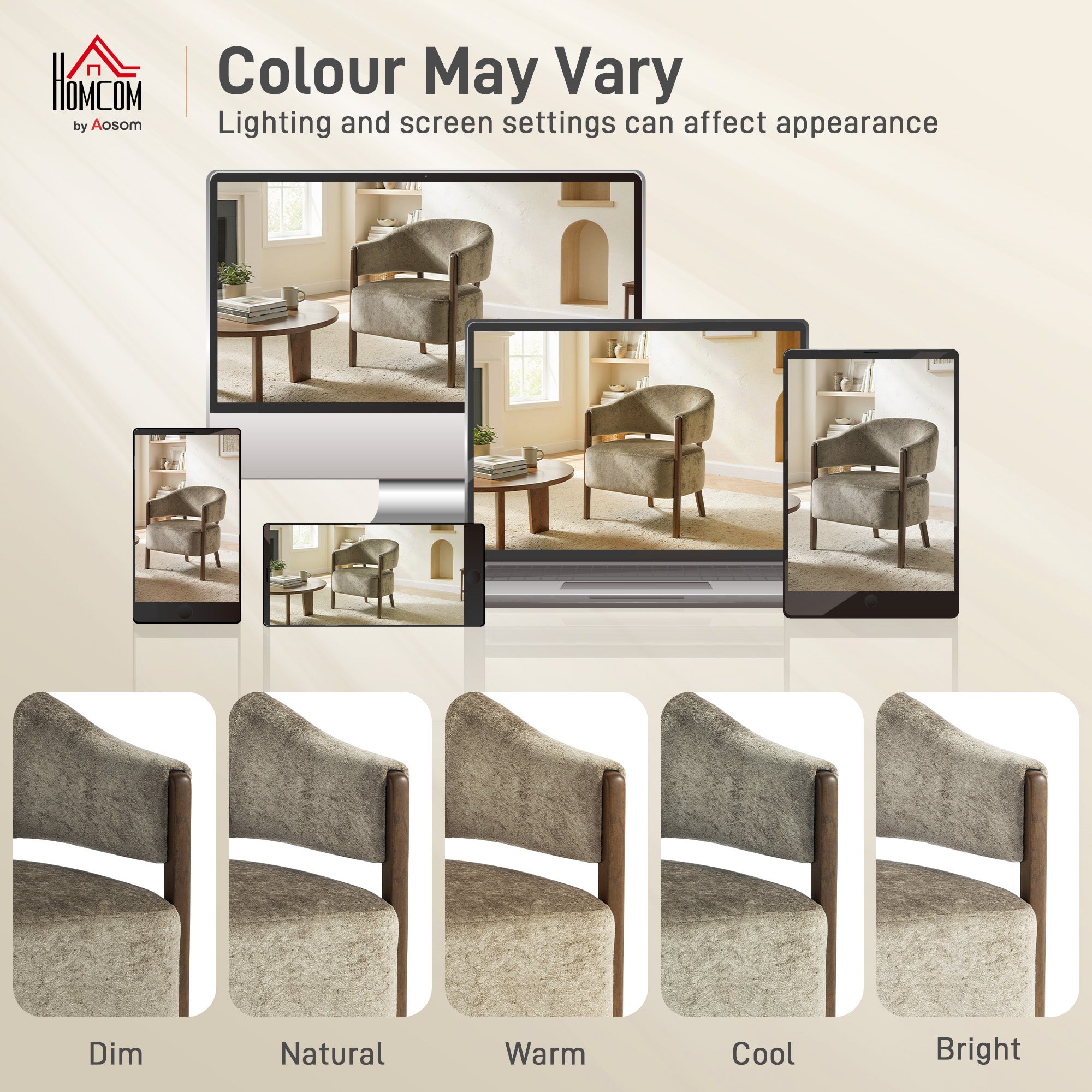 Accent Chair, Upholstered Tub Chair with Solid Wood Frame and Legs, Light Brown
