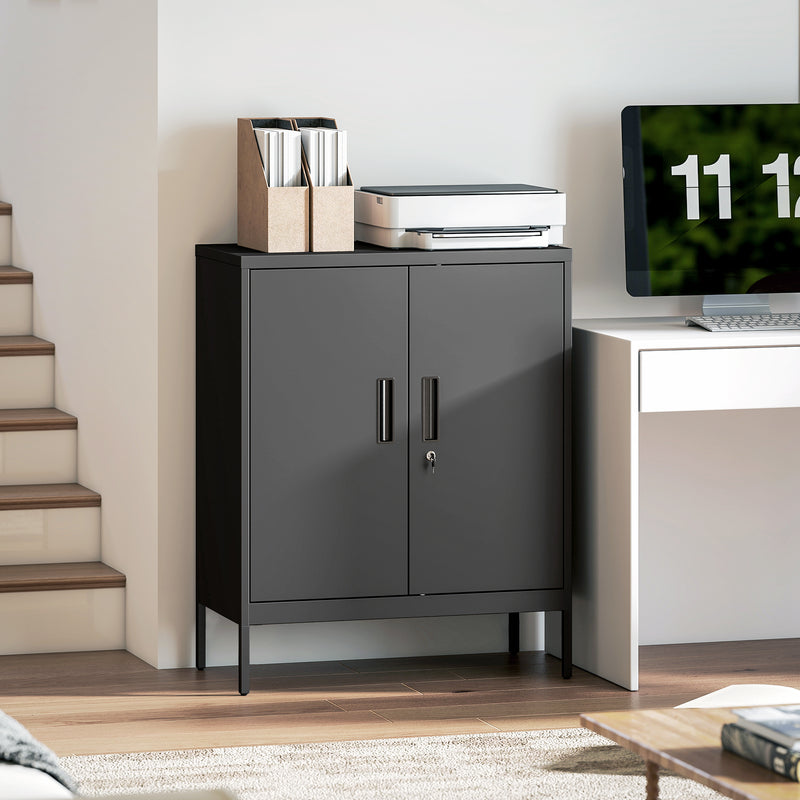 HOMCOM Metal Storage Cabinet with Lock and Adjustable Shelves - Black – view 10