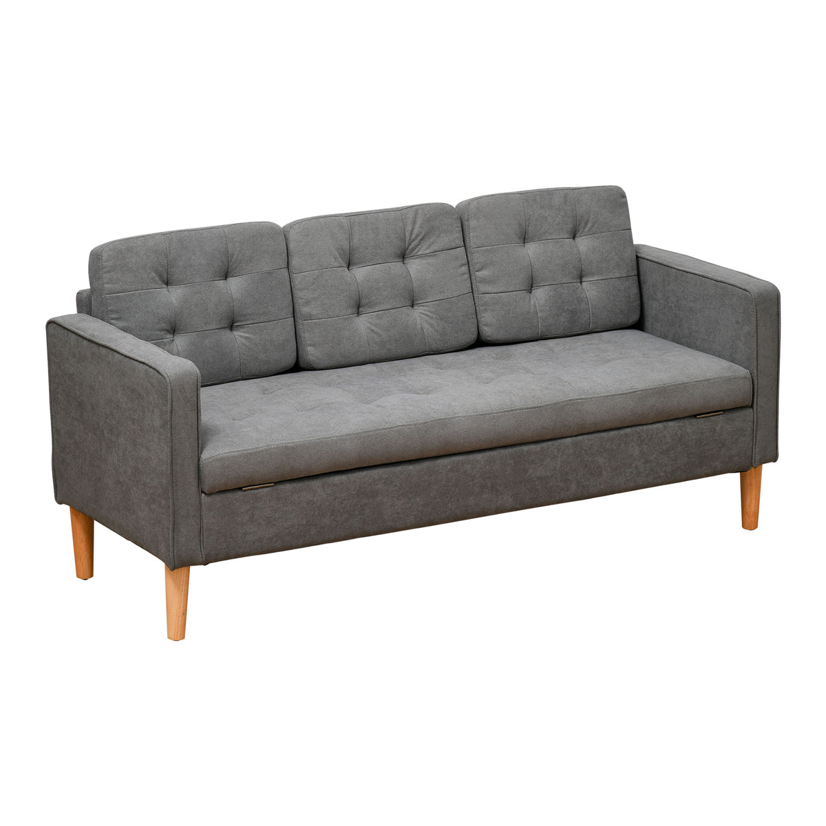 169 cm 3-Seater Storage Sofa with Hidden Compartment – Grey