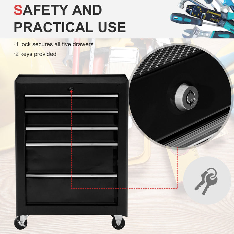 5-Drawer Lockable Rolling Tool Chest with EVA Liners – Black – image 4 of 9
