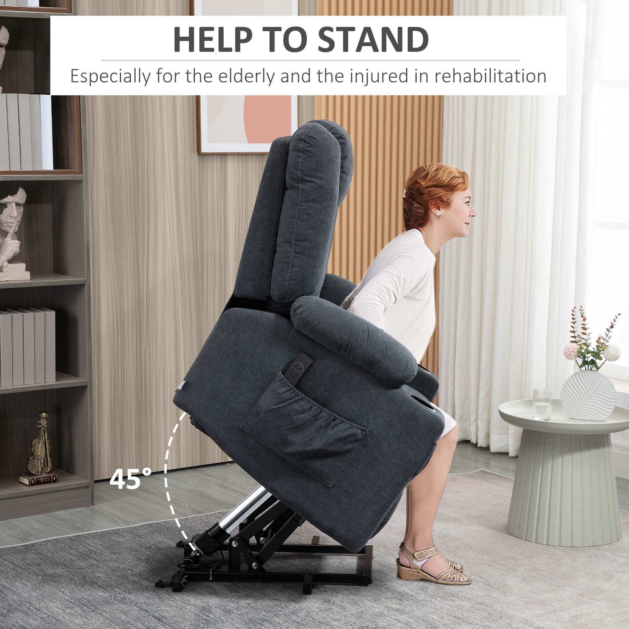 HOMCOM Electric Riser Recliner Armchairï¼ Oversized Chair with Cup Holder & Side Pockets for Elderly in Living Room, Charcoal Grey