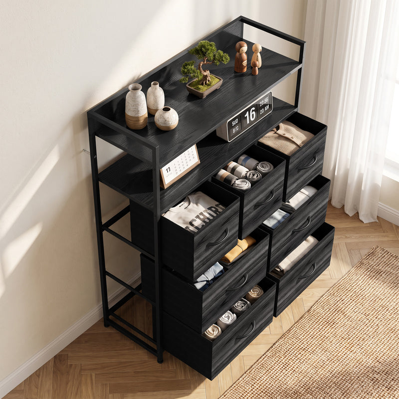 HOMCOM Chest of Drawers, Bedroom Fabric Dresser with 7 Drawers, Storage Organiser Unit with Open Shelves, Black – view 9